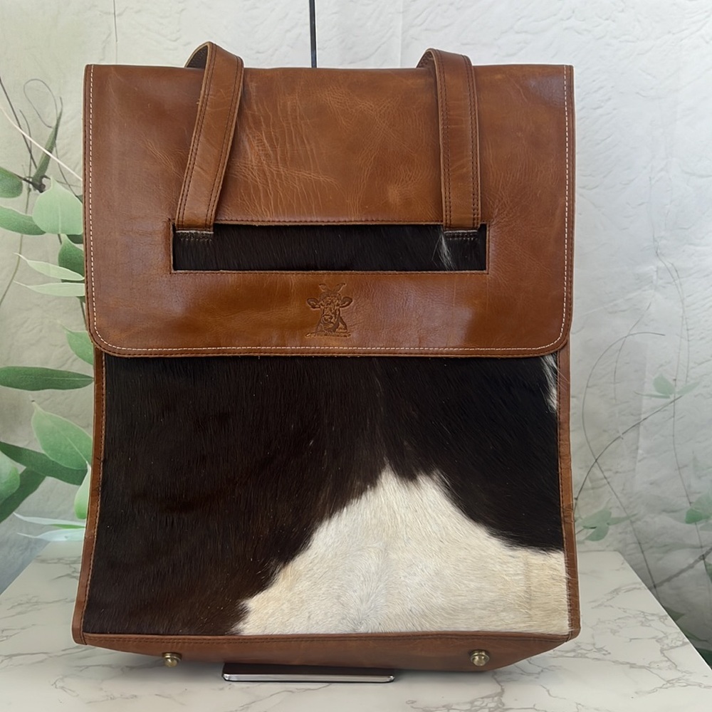 Crazy Heifers Large HOH Leather Dark Brown Jersey Cowhide Tote